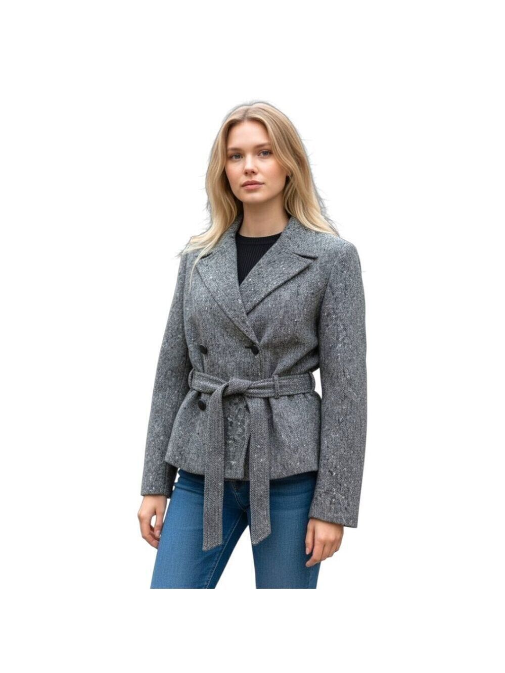𝅺Neiman Marcus Vintage Wool Double Breasted Waist Tie Pea Coat Size 10
